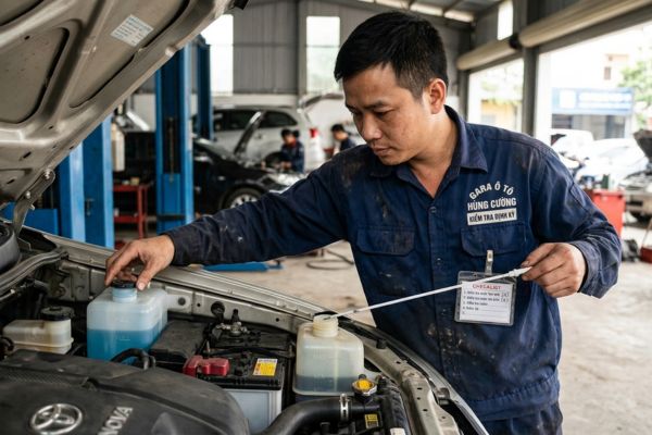 Kiểm tra nước làm mát và dung dịch rửa kính xe