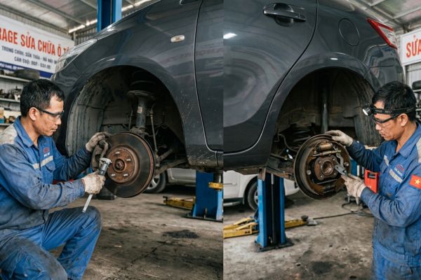 Kiểm tra phanh đĩa và phanh tang trống của xe