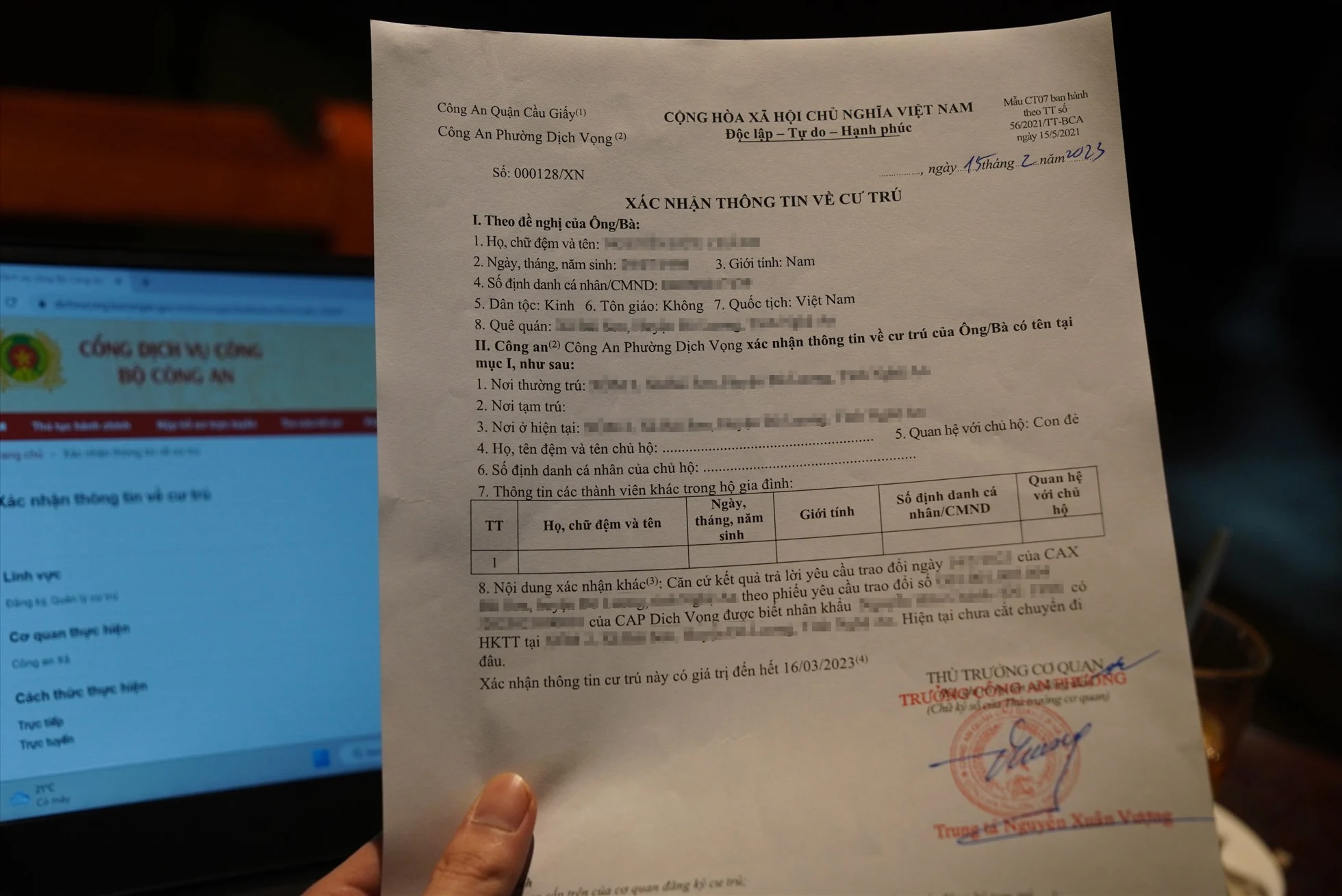 giấy xác nhận cư trú