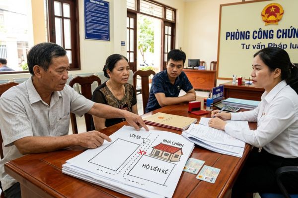 Tặng cho nhà đất dính tranh chấp lối đi với hộ liền kề: Xử lý tại phòng công chứng