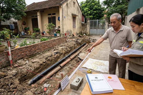 Tặng cho nhà đất dính tranh chấp về ranh giới ngầm, đường ống thoát nước