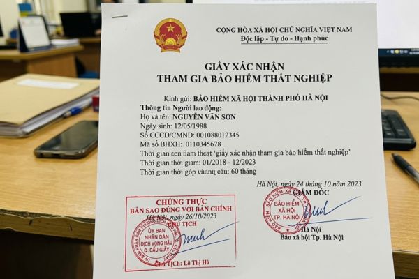 Chứng thực bản sao Giấy xác nhận tham gia bảo hiểm thất nghiệp