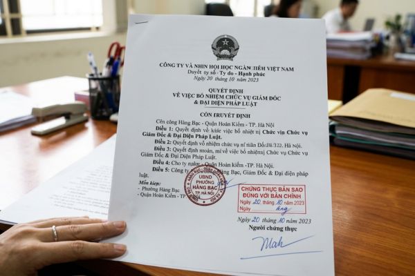 Chứng thực bản sao Quyết định bổ nhiệm chức vụ giám đốc, đại diện pháp luật