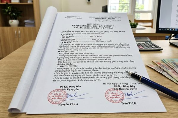 Hợp đồng ủy quyền nhận tiền bồi thường giải phóng mặt bằng đất đai